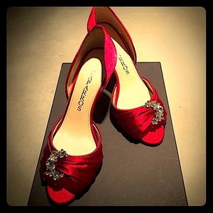 Caparros Gorgeous Ruby Red Satin Heels